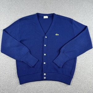Vintage Lacoste Sweater Men's Medium Blue Izod Button Up Acrylic Cardigan USA